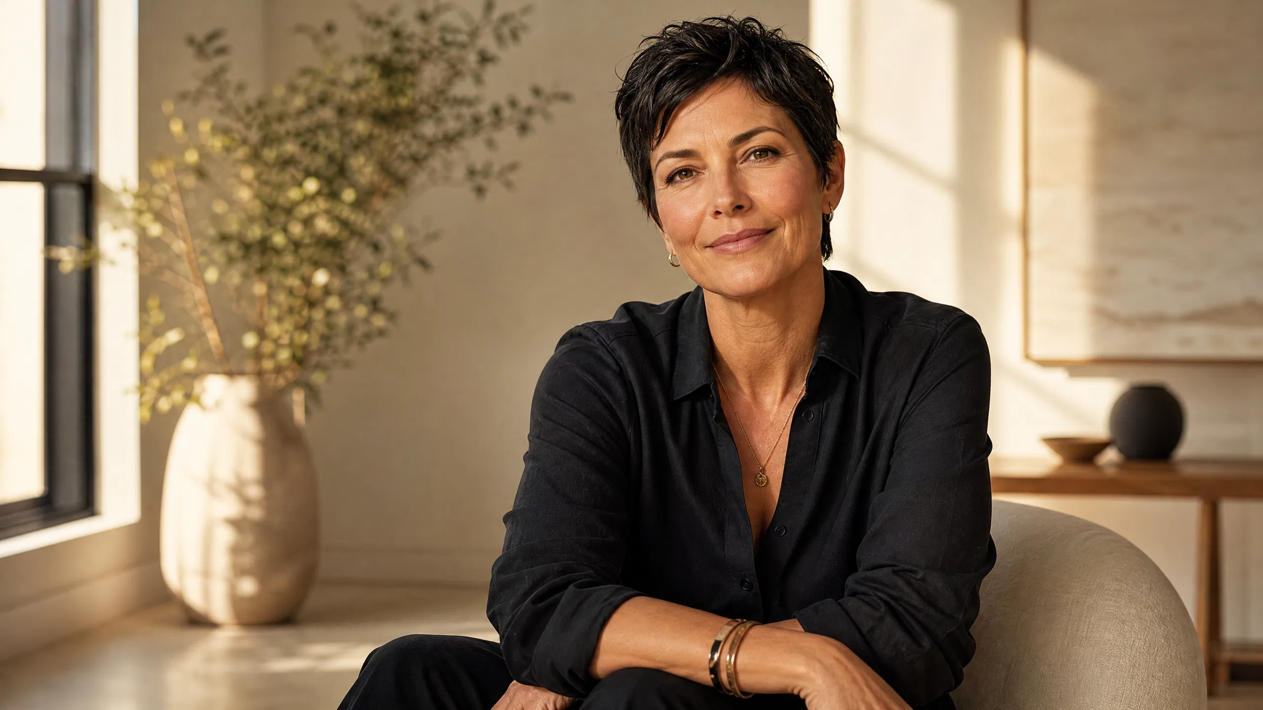 A professional editorial portrait of actress and advocate Selma Blair, radiating strength and hope in soft, warm lighting, symbolizing her inspiring journey with multiple sclerosis and resilience.