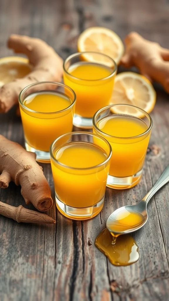 A classic ginger shot made with fresh ginger root and lemon juice — one of the most straightforward ways to get a concentrated dose of ginger's active compounds.